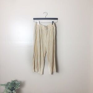 [Cloth & Stone] Ivory & Yellow Striped Culottes Cropped Linen Pants